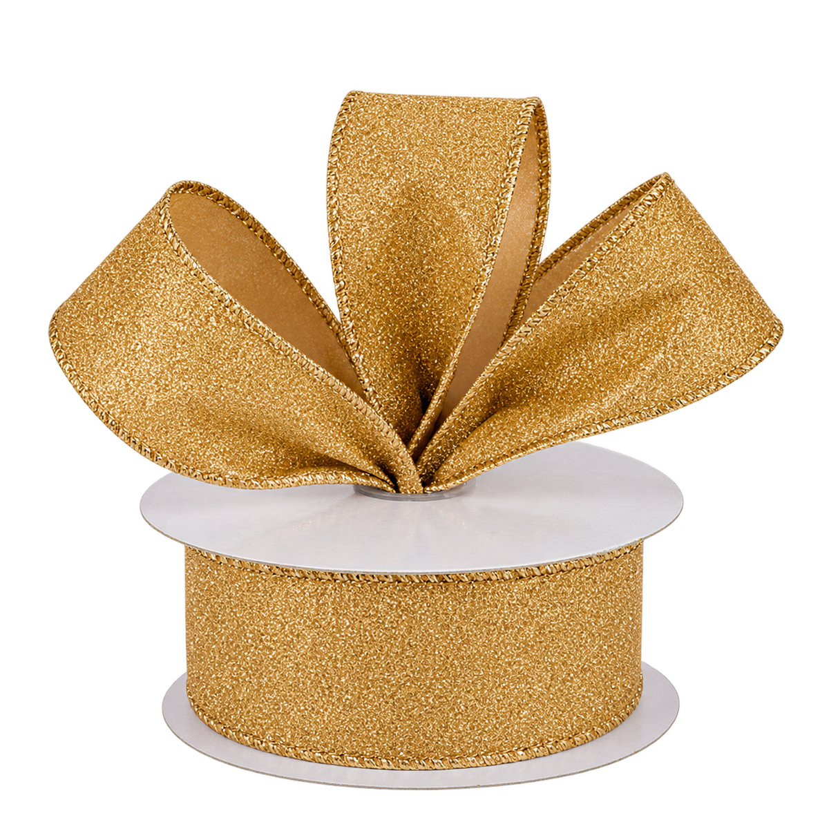 Spool of 1.5" gold glitter wired ribbon