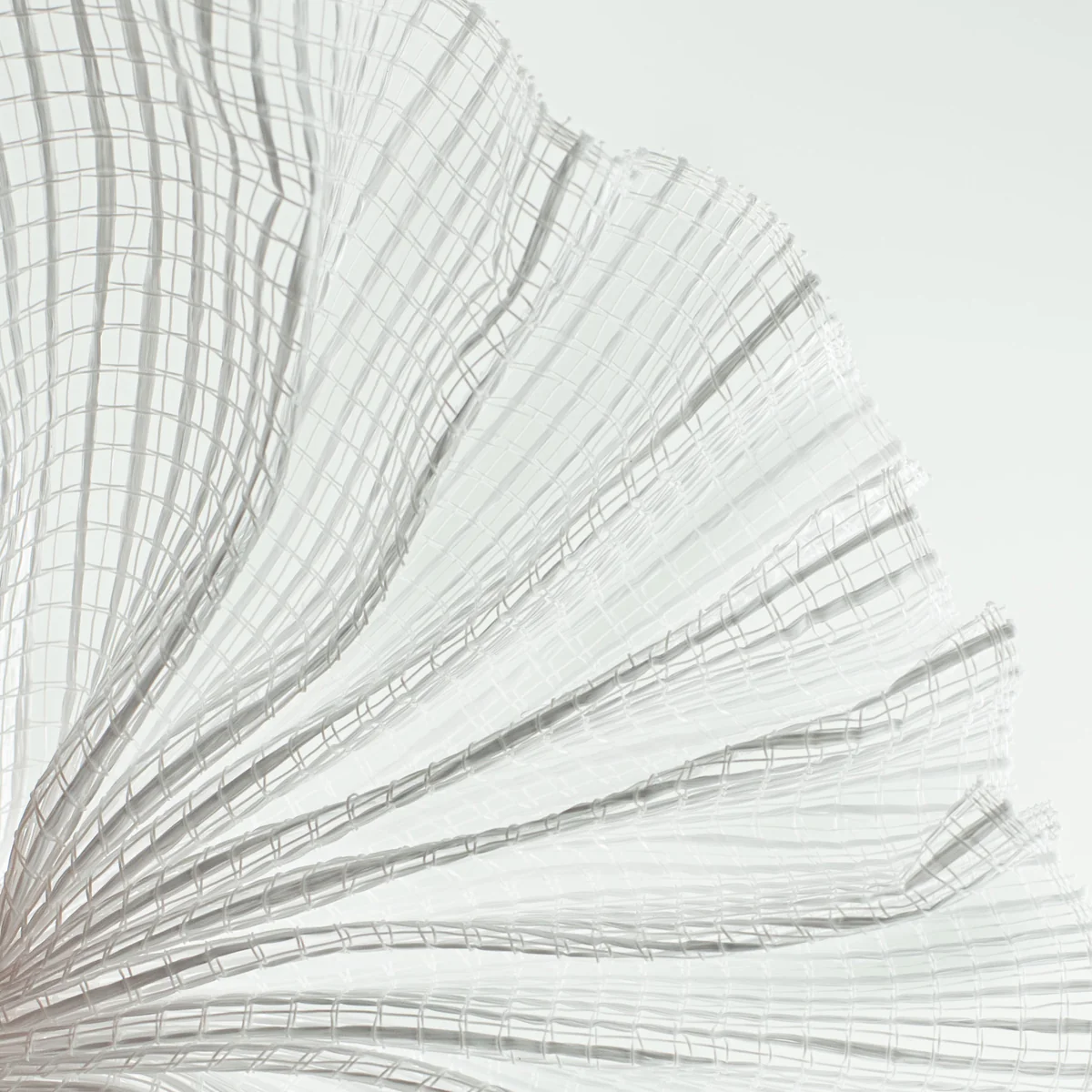 Close-up of a textured white horizontal wide stripe deco mesh weave fanned