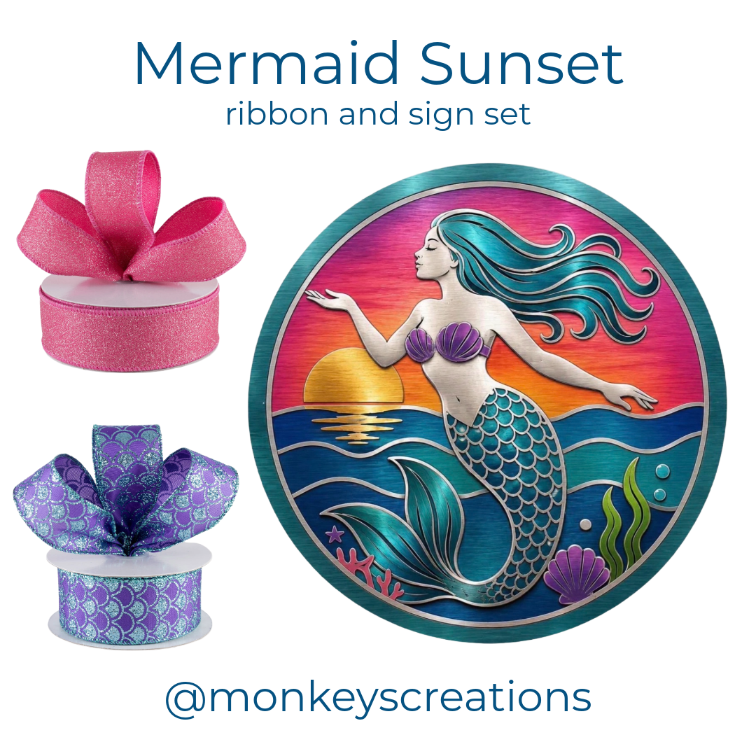 Ribbon Sign Set – For Any Wreath Base - Mermaid Ocean Sunset