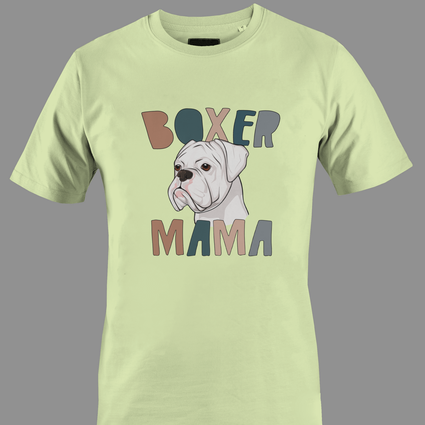 Light yellow t-shirt with Boxer dog with 'Boxer Mama' text