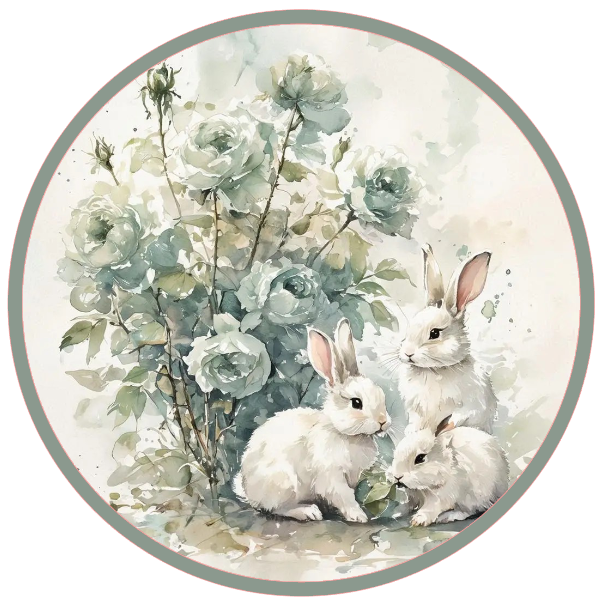 Three rabbits and flowers