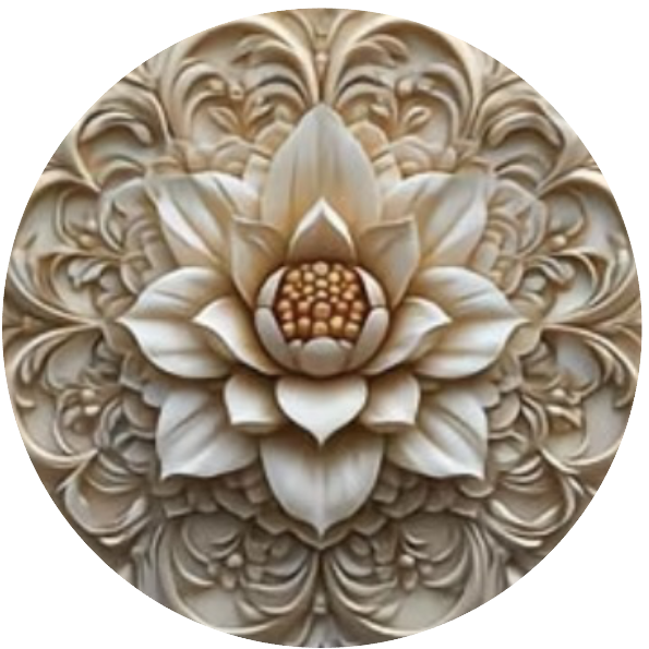 Round metal wreath sign with a faux carved lotus flower