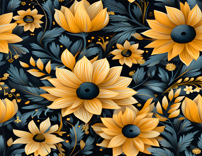 Pattern of yellow sunflowers with black centers