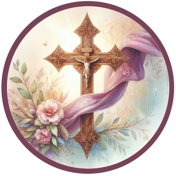 Cross with flowers and ribbons