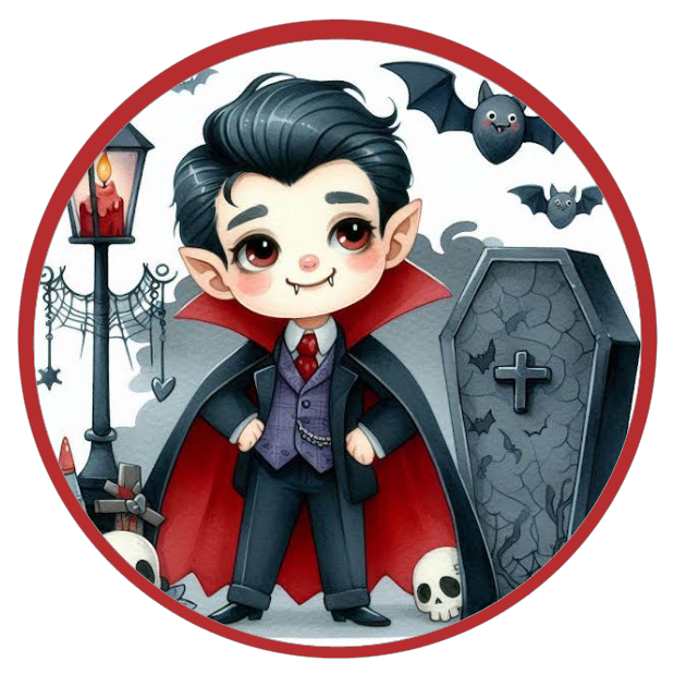 Vampire with bats and tombstones