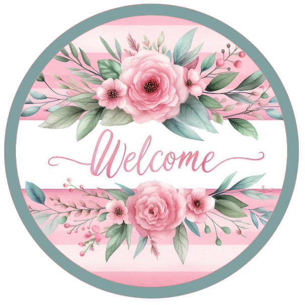 Roses and 'Welcome' text sign