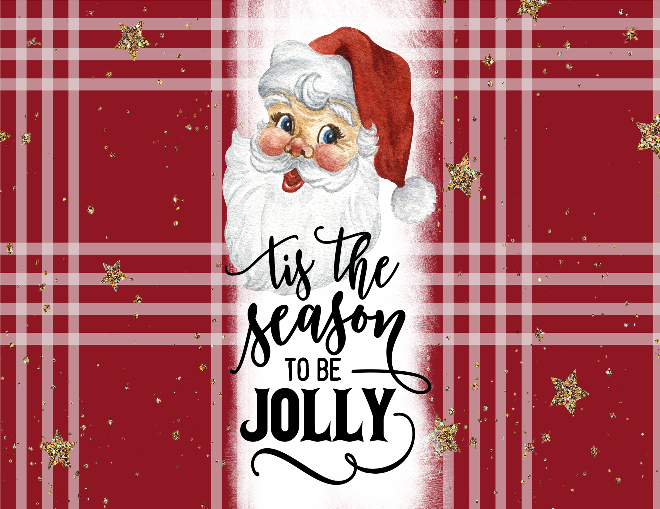 Santa Claus with 'tis the season to be jolly text