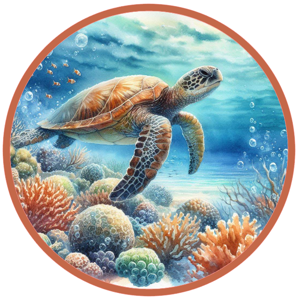 Sea turtle and coral reef under the water