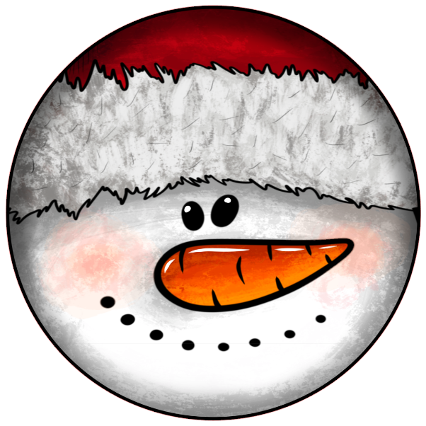 Illustration of a snowman face with a red hat on a white background