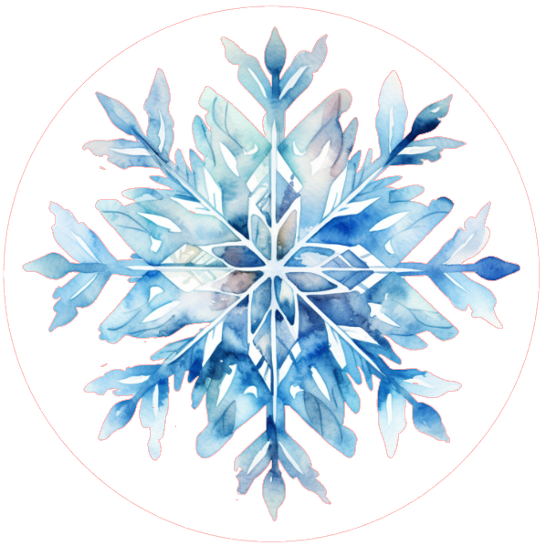 Blue snowflake design on a white background
