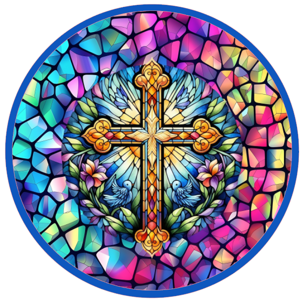 Stained glass design with a cross