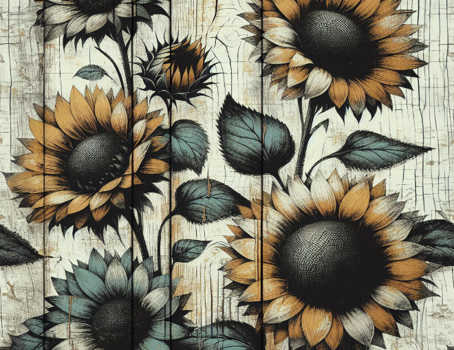 Sunflowers on a wooden background