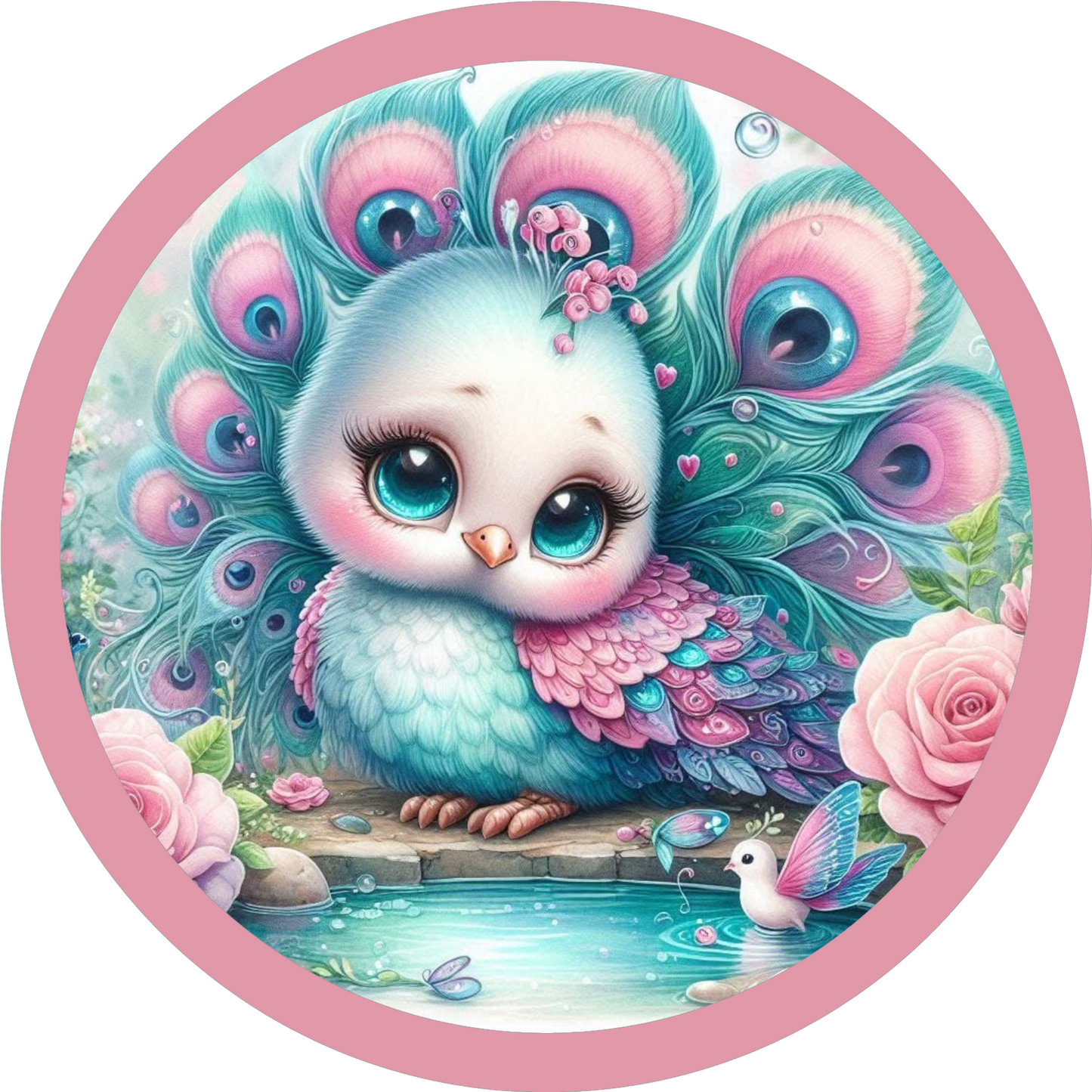 Valentine baby peacock feathers and roses