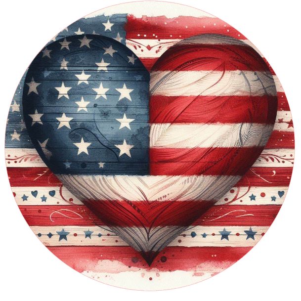 Patriotic US Flag Heart - Metal Wreath Sign - 6