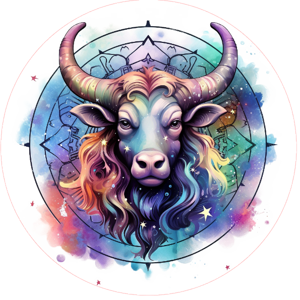 Bull illustration in a circular design