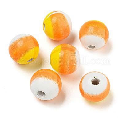 Candy corn round painted wooden beads for crafting and wreath making.
