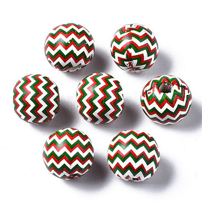 Painted red green and white zig zag wooden beads for crafting and wreath making