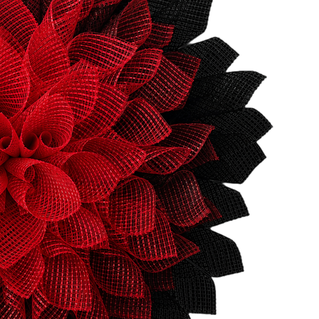 Red and Black Dahlia Flower - Deco Mesh Wreath