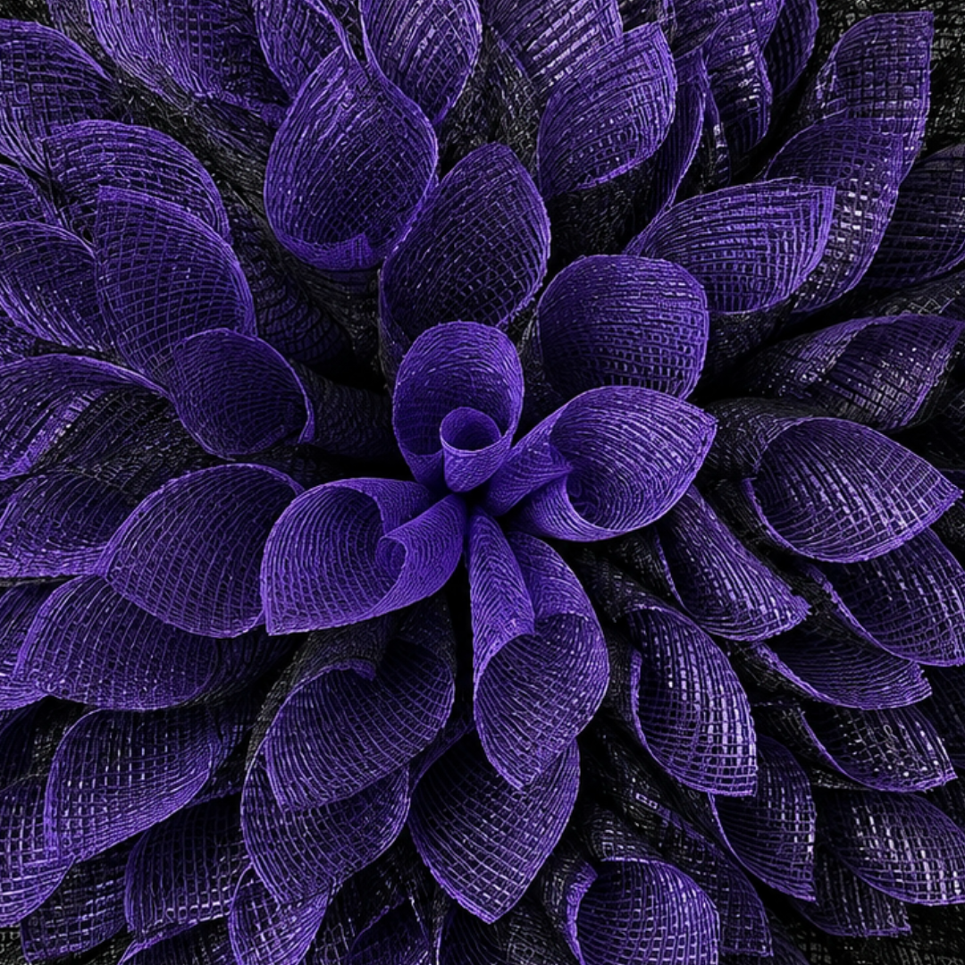 Purple and black deco mesh dahlia flower wreath by Monkey's Creations
