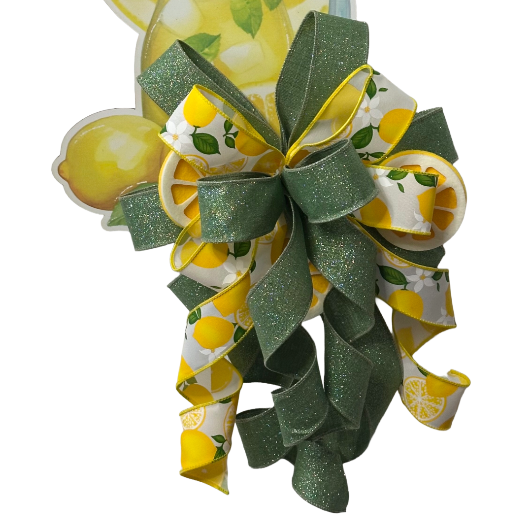 Lemonade door hanger with a sage and lemon slice ribbon bow by Monkey's Creations