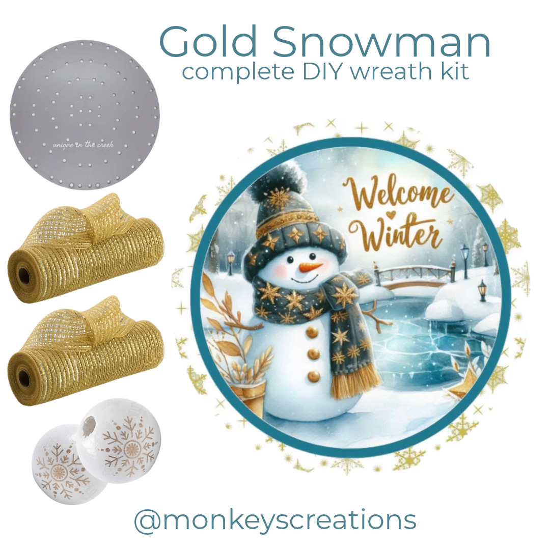 DIY Wreath Kit - Welcome Winter Gold Snowman – Monkey's Creations