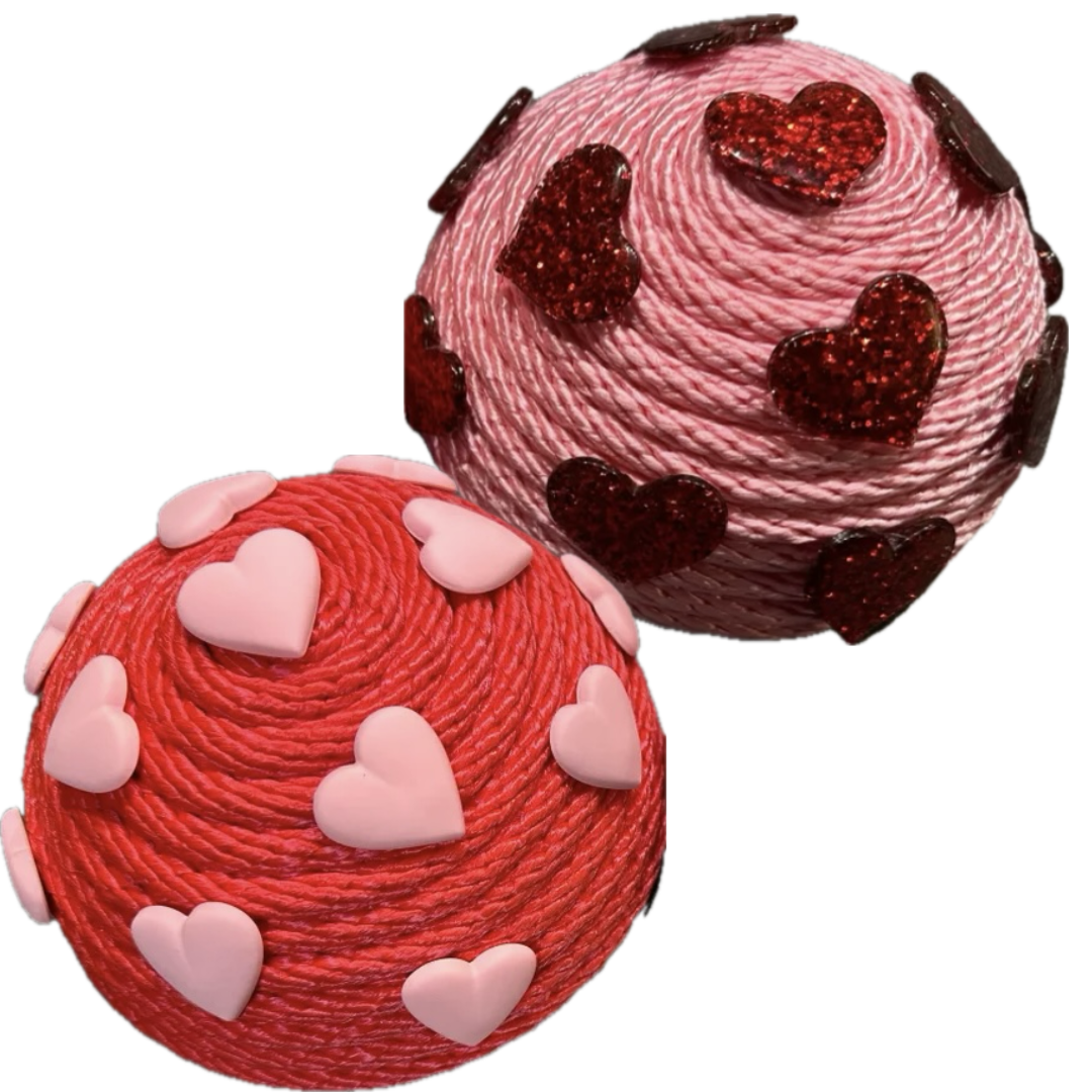 set of two red and pink round flower centers with hearts