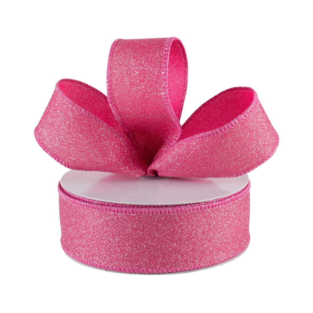 Roll of 1.5" wired crystal shine fuchsia ribbon