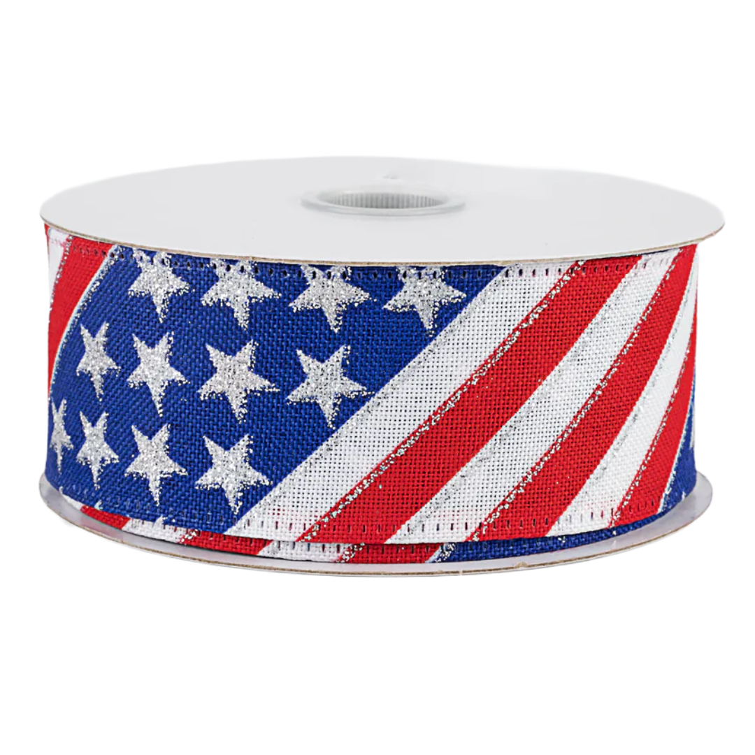 Roll of ribbon with American flag design 