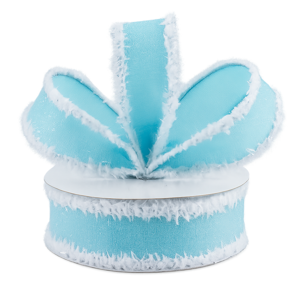 Roll of light blue crystal shine fuzzy edge wired ribbon 