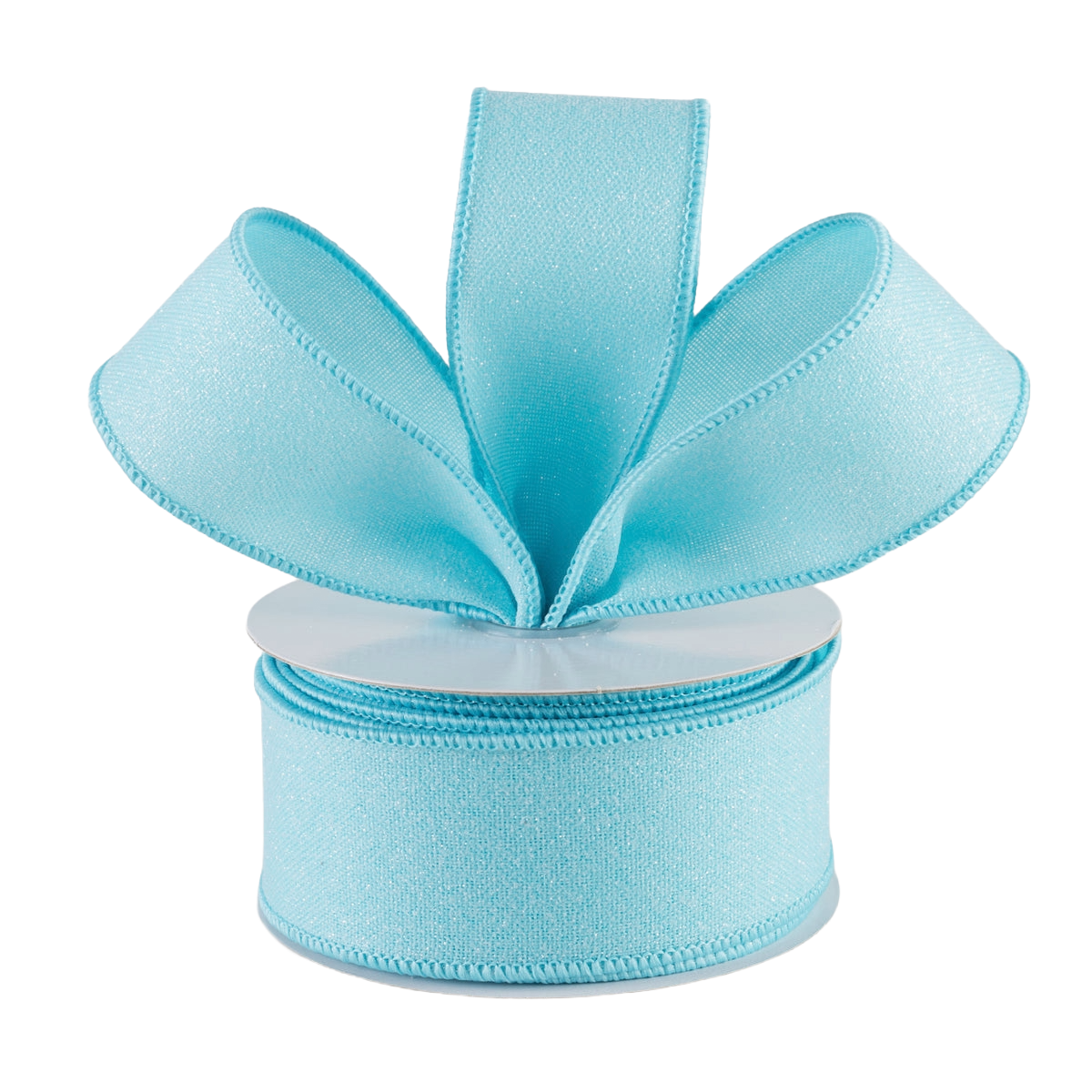 Roll of 1.5" light blue crystal shine wired ribbon 