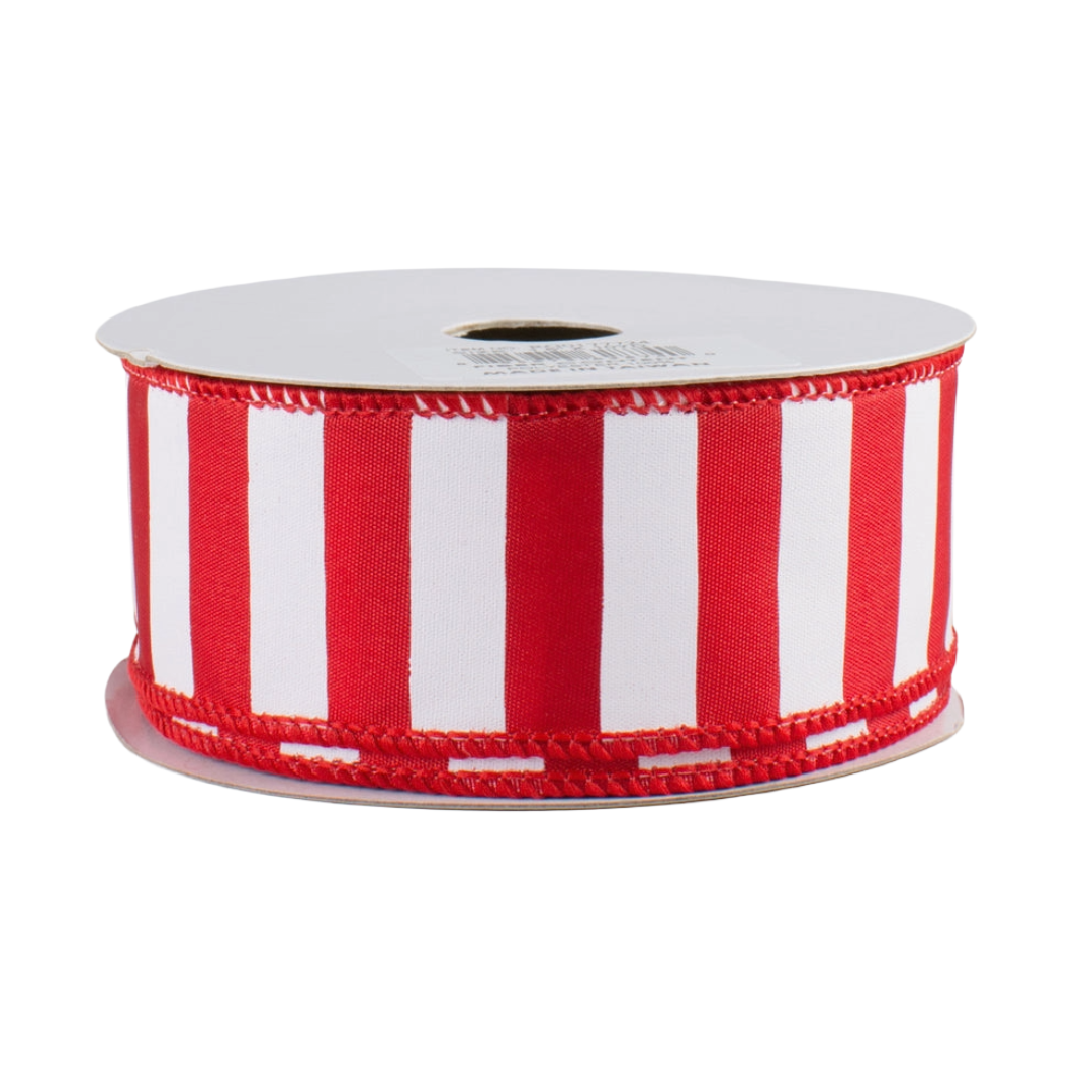 Spool of red and white striped ribbon 