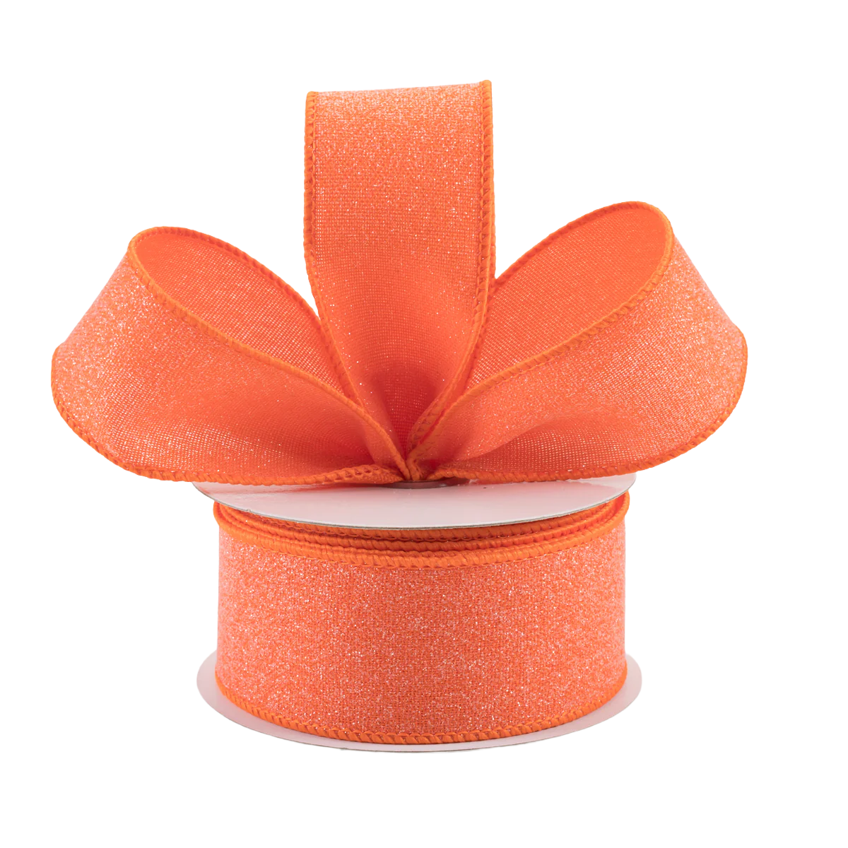 Roll of 1.5" orange glitter ribbon 