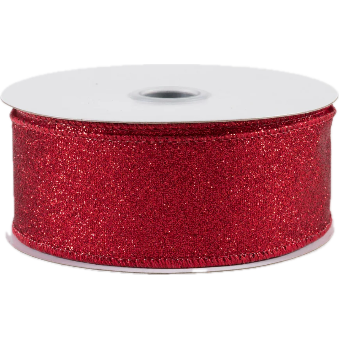 Spool of red glitter ribbon 