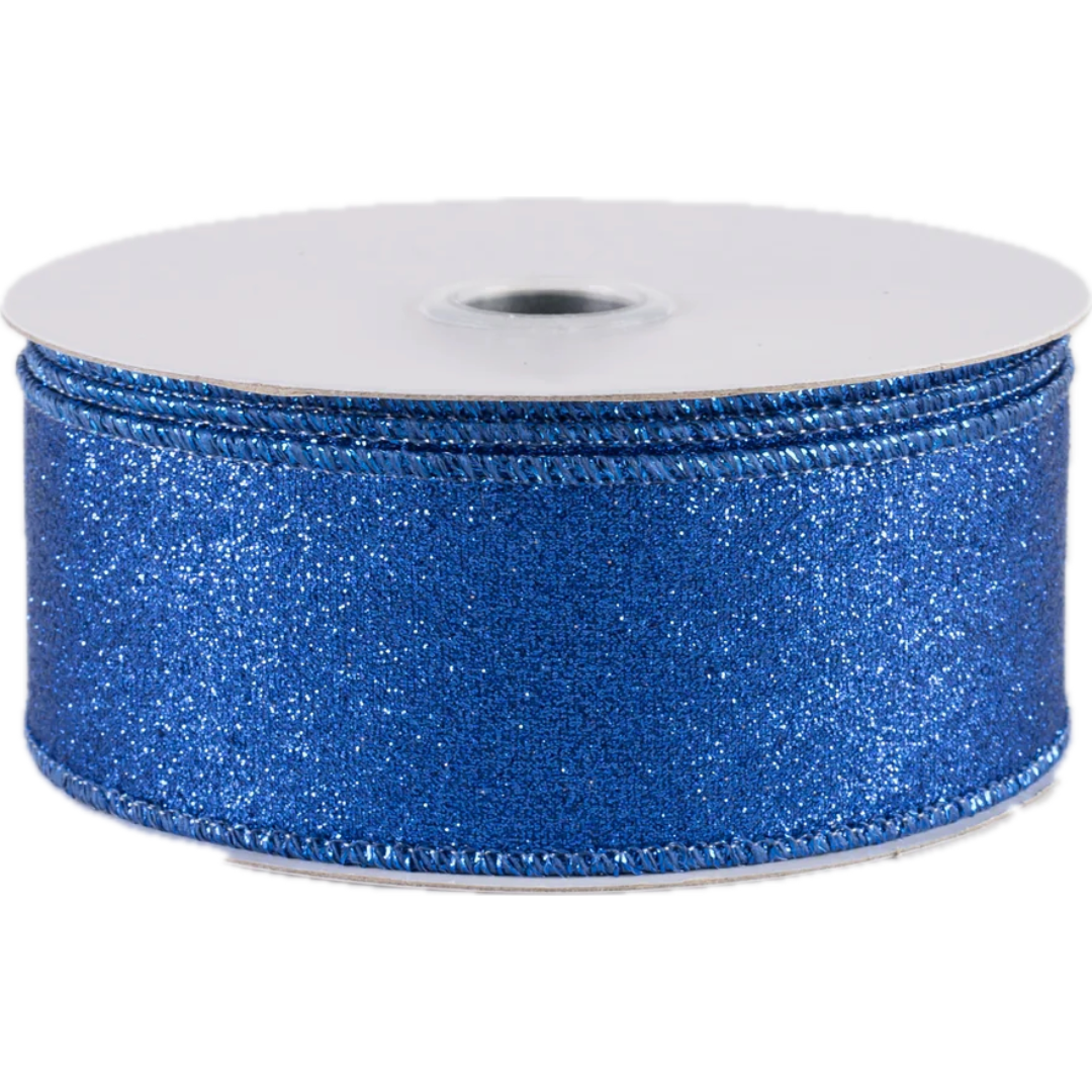 Spool of blue glitter ribbon