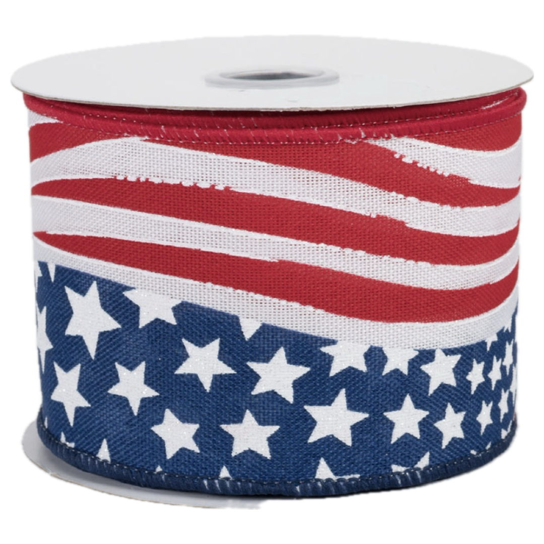 Roll of ribbon with American flag pattern 