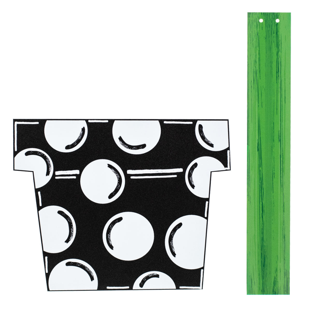 Printed PVC, waterproof 7-10" x 7.75" flower pot and and 2" x 13" stem 