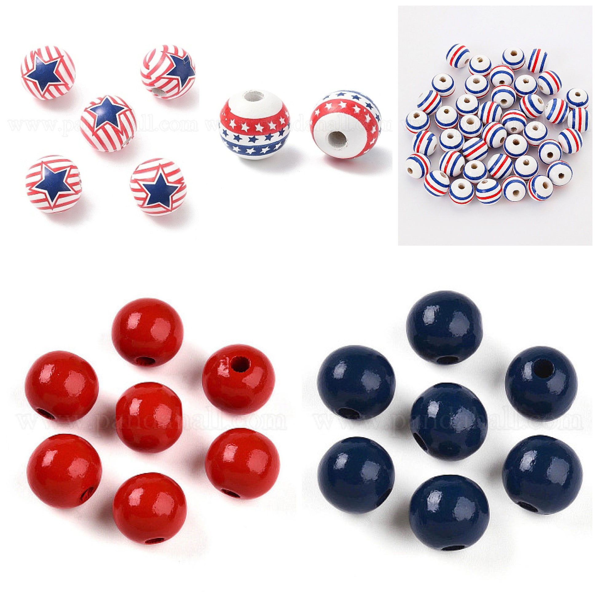 Assorted colorful USA themed wooden beads 