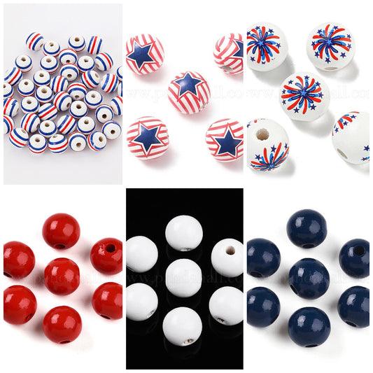 Assorted colorful USA themed wooden beads 