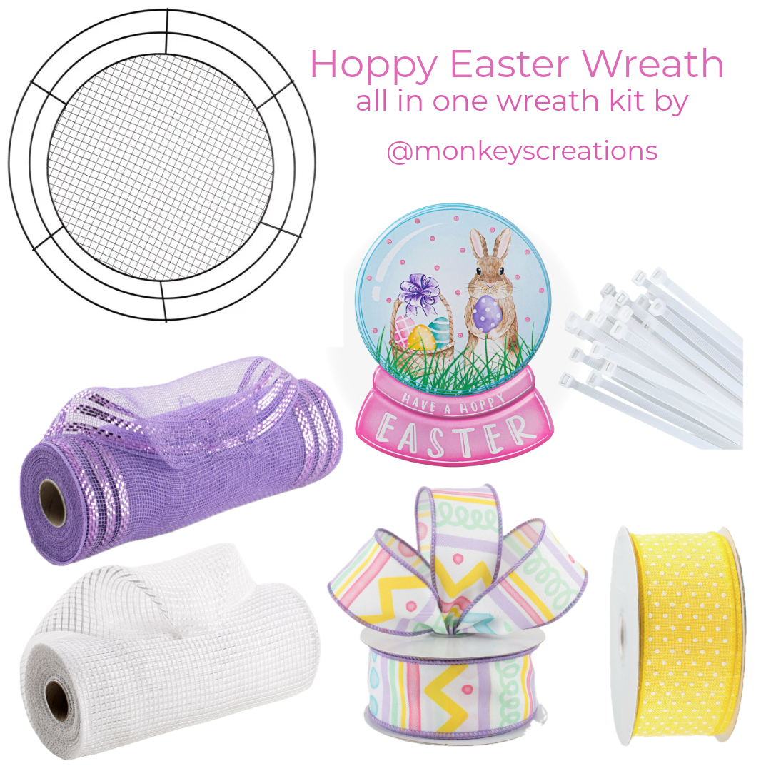 Easter wreath kit with materials and a bunny design
