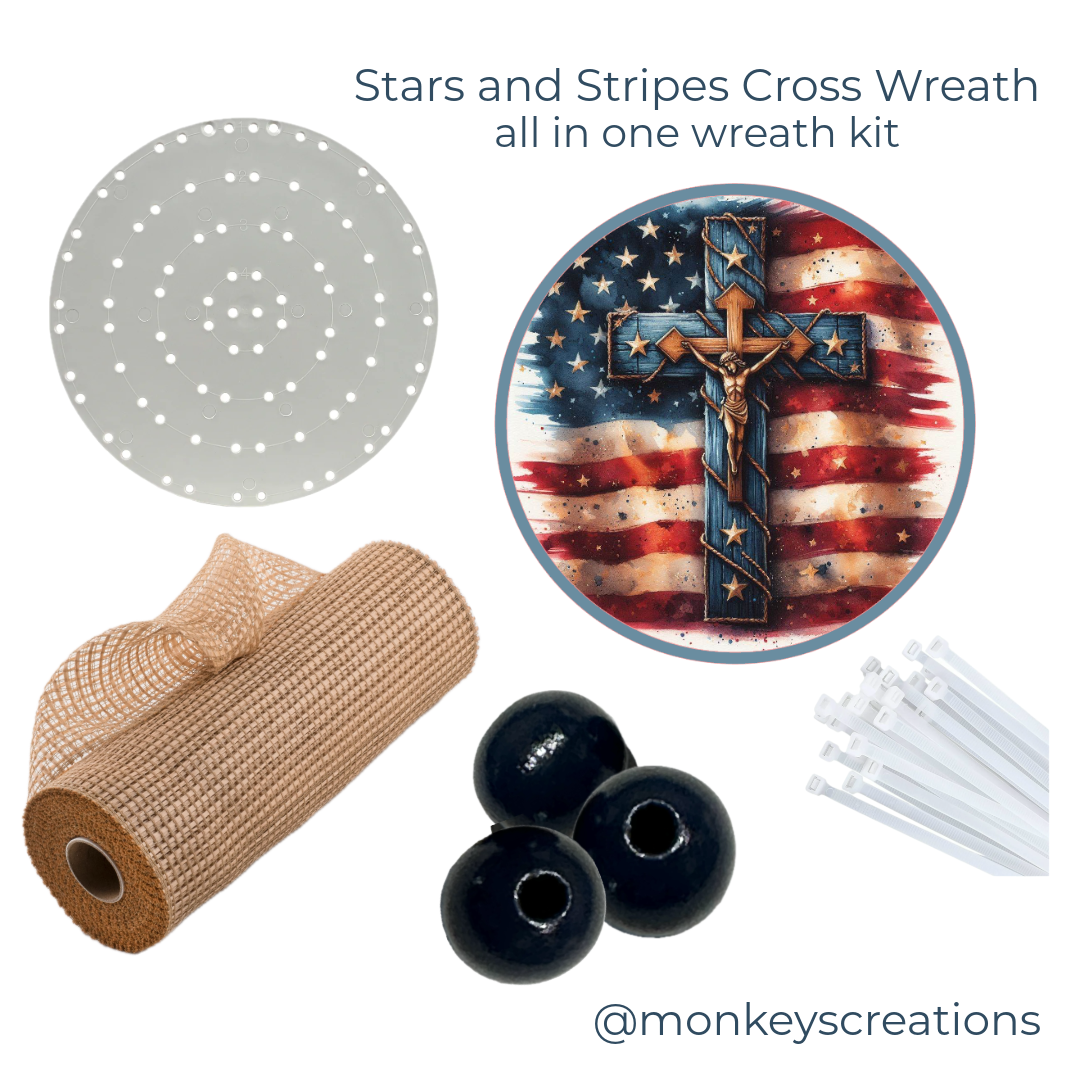 Crucifix and USA flag themed wreath kit supplies