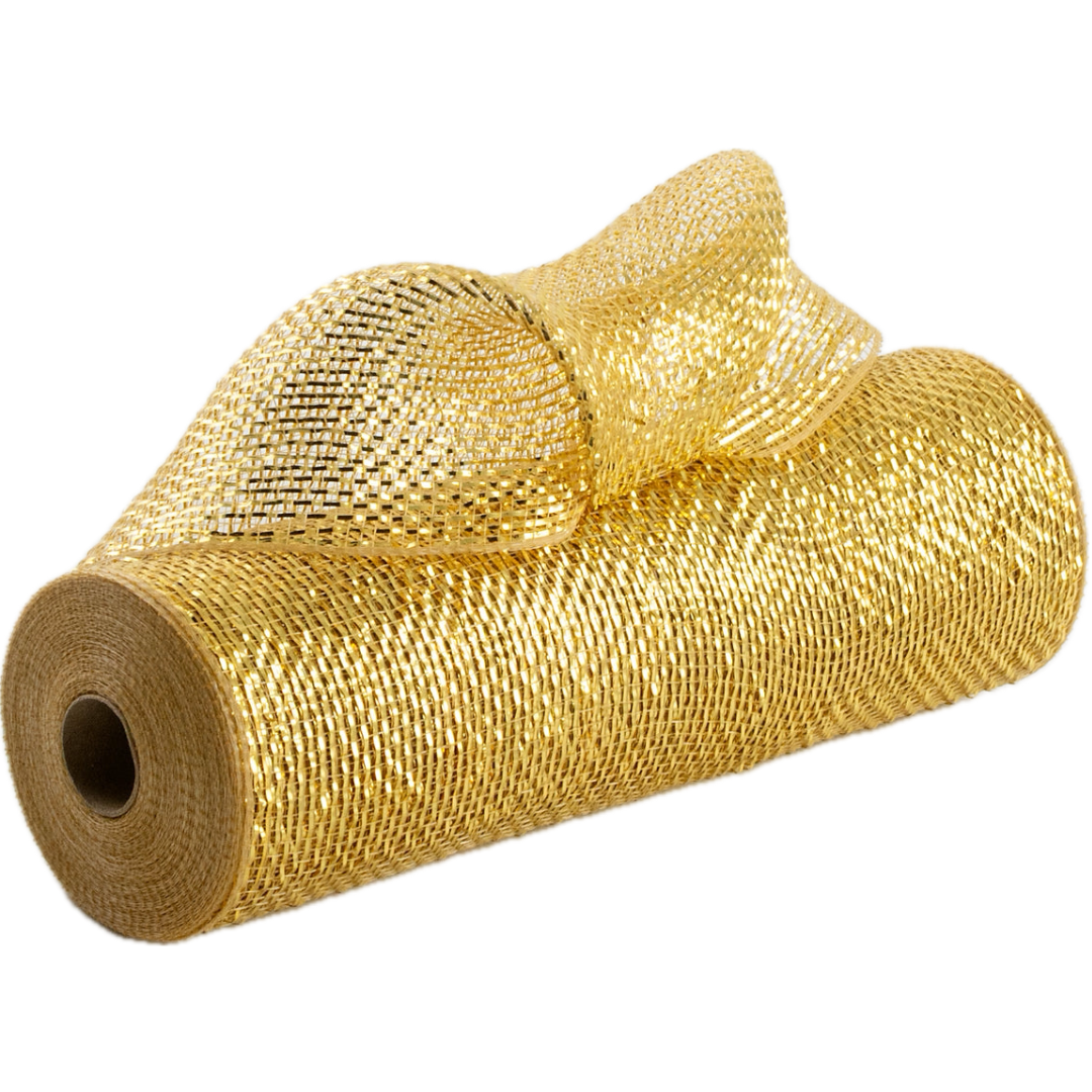 10" roll of all foil gold metallic poly deco mesh.