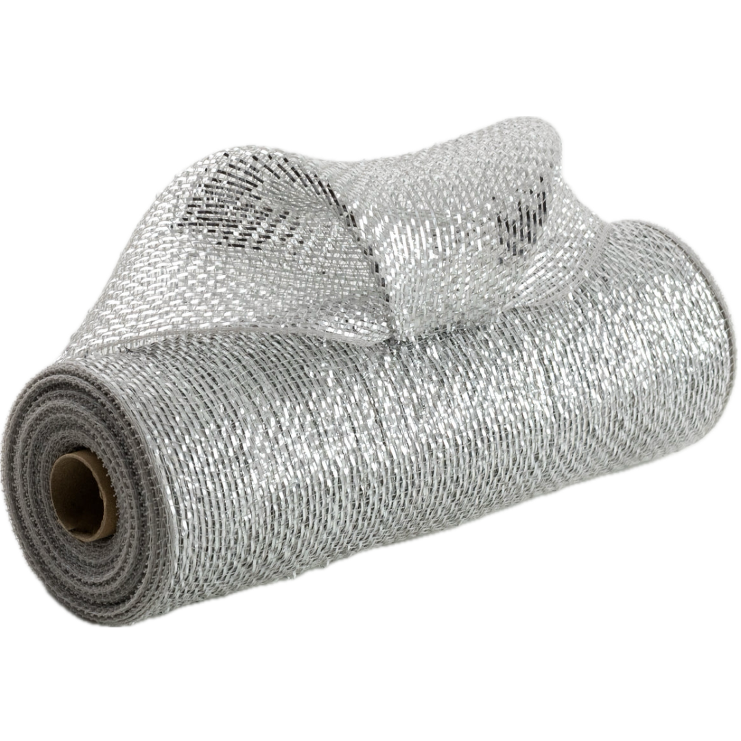 10" roll of all foil silver metallic poly deco mesh.