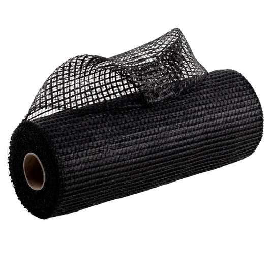 Roll of black horizontal wide stripe deco mesh carried by Monkey's Creations - MPN RE890002.
