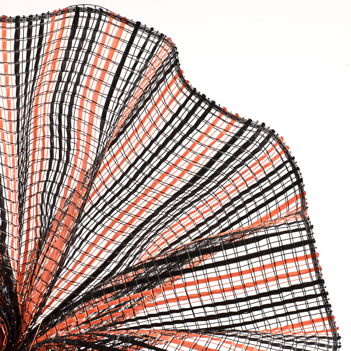 Close up of black and orange horizontal wide stripe deco mesh weave carried by Monkey's Creations - MPN RE8902E8.