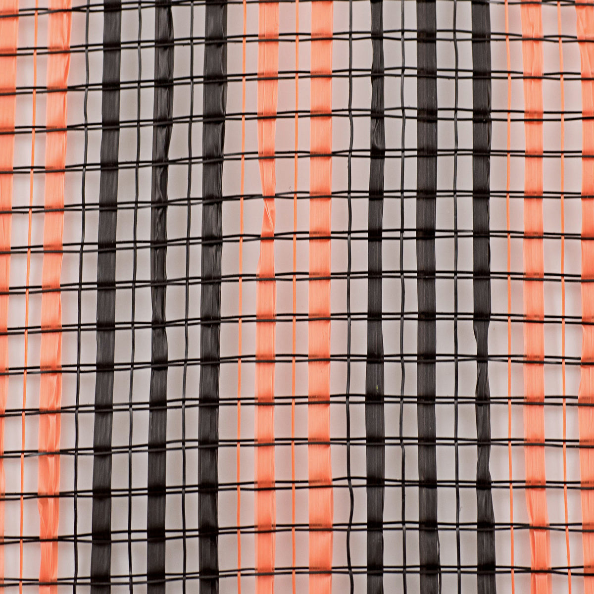 Close up of black and orange horizontal wide stripe deco mesh weave carried by Monkey's Creations - MPN RE8902E8.