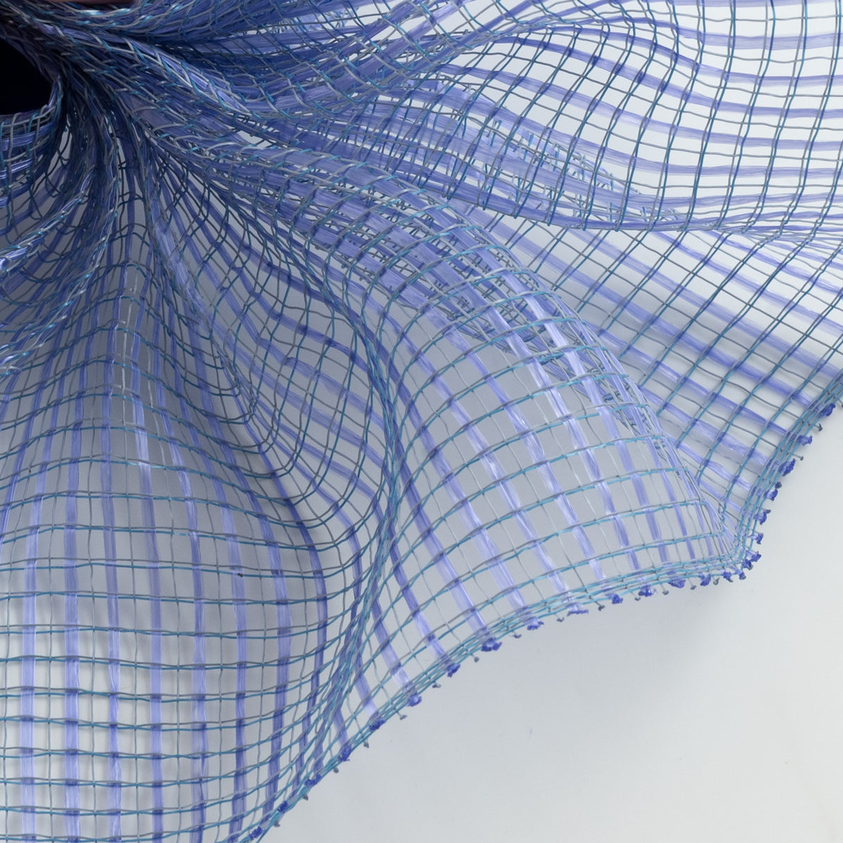 Close up of country blue horizontal wide stripe deco mesh weave carried by Monkey's Creations - MPN RE8900XA.