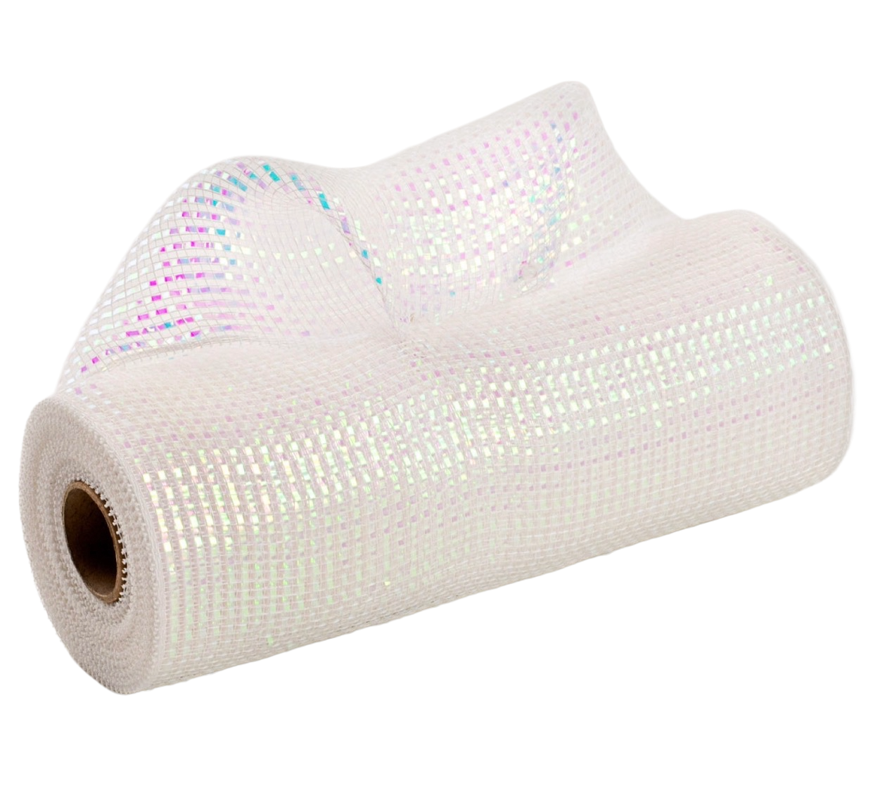 10" Roll of deluxe wide foil iridescent white poly deco mesh