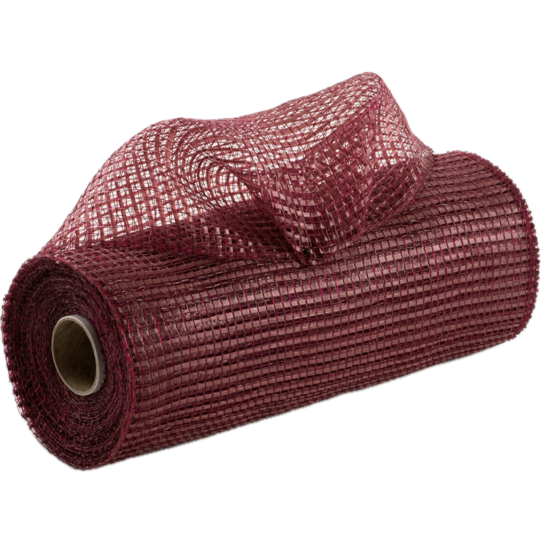 10" roll of burgundy horizontal wide stripe deco mesh MPN RE890005 carried by Monkey's Creations. 