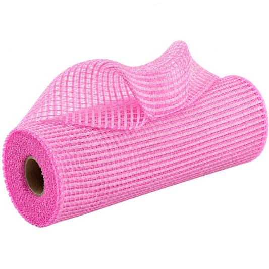 10" roll of pink horizontal wide stripe deco mesh MPN RE890022 carried by Monkey's Creations. 