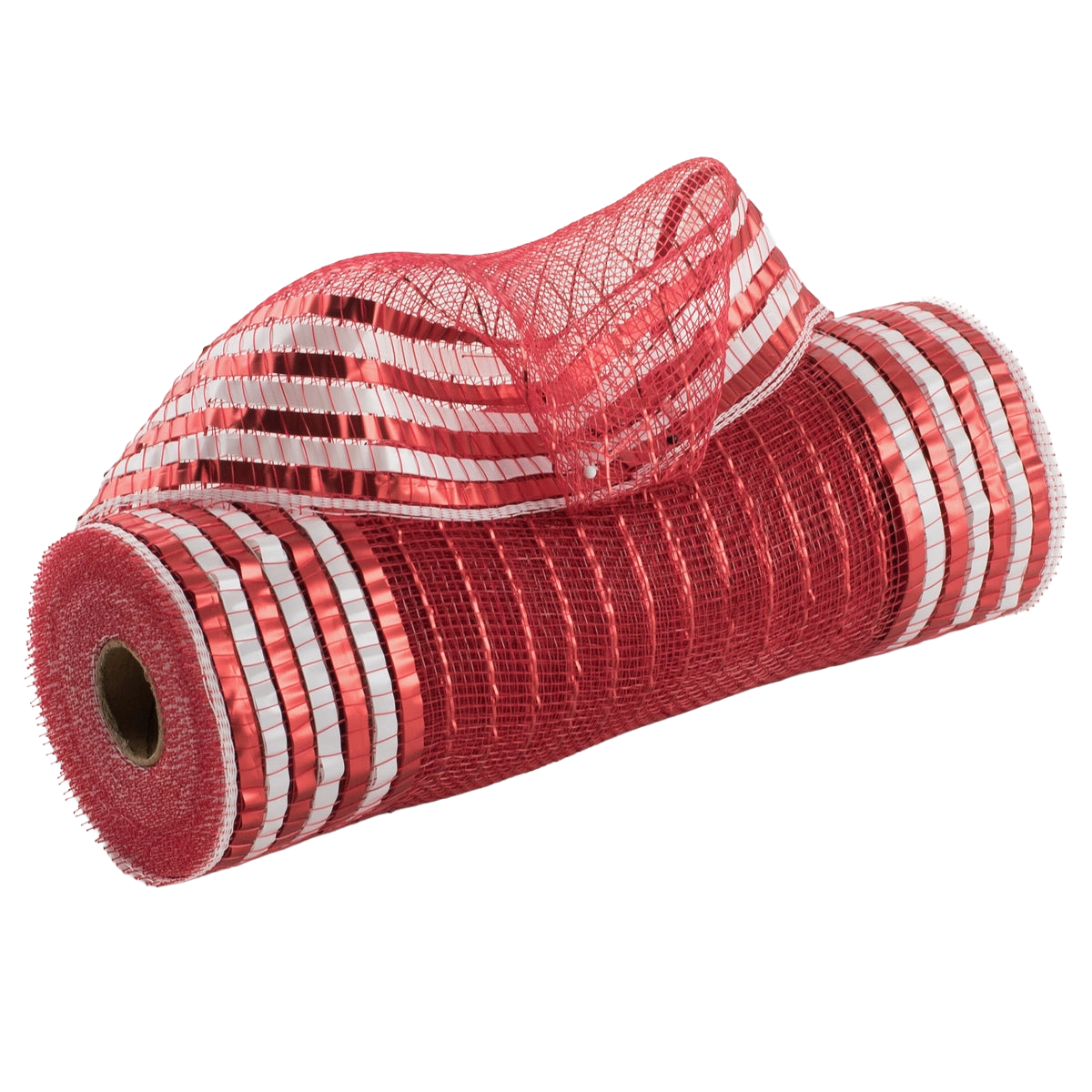 10" roll of red and white xl wide foil border poly deco mesh